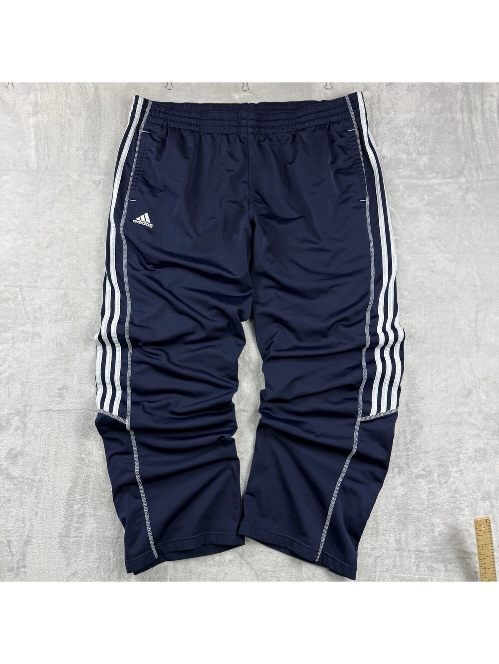 Adidas Men’s 2XL Navy White 3-Stripes Track Pants Training Athletic Baggy Y2K